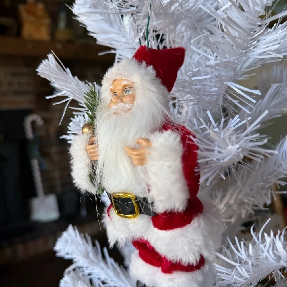 Vintage 1998 Festive Santa Claus Ornament - Red and White